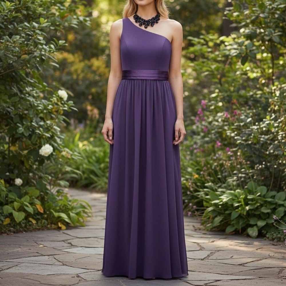 Vera Wang White Dress 12 Purple One Shoulder Gown Formal Party Wedding    2867